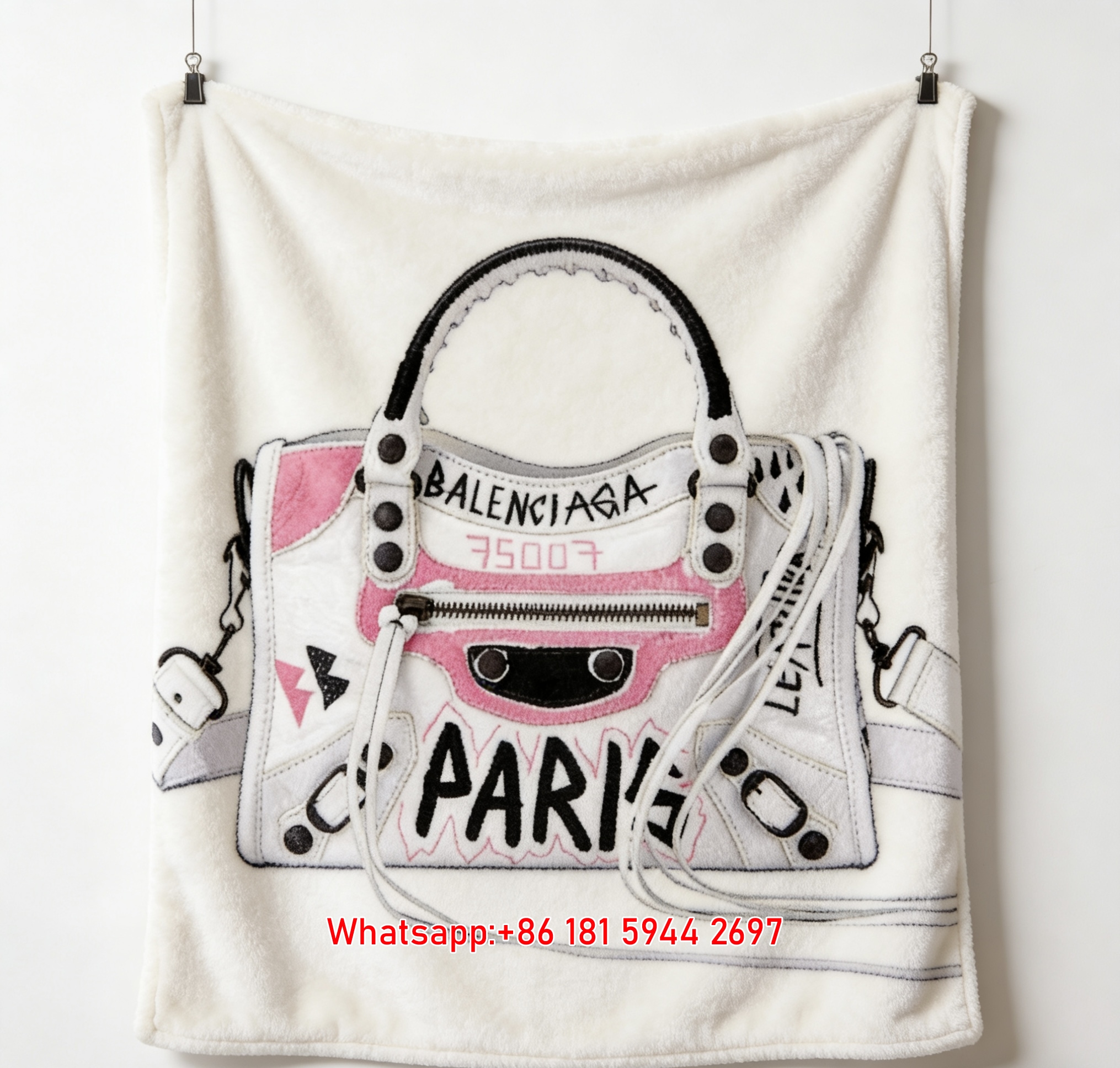 Balenciaga Pink Graffiti City Bag Flannel Throw Blanket BA324